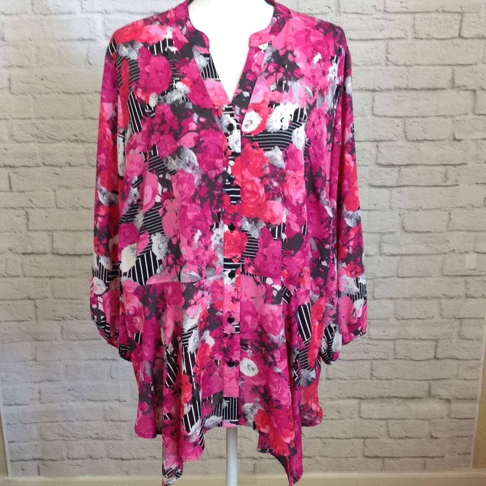 Style & Co. Pink Rose Floral Assymetrical Top 2X